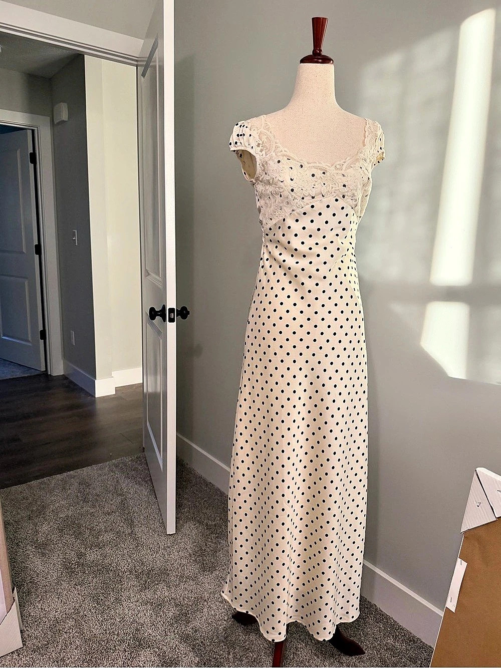 Thirty Eighty Polka Dot Lace Maxi Dress in White & Black Size Small NWT